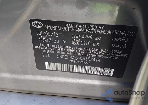 2013 Hyundai Sonata Gls from USA, damaged, VIN 5NPEB4AC6DH558444